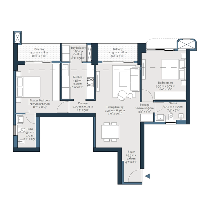Birla Punya Sangamvadi Floor Plan 3 BHK